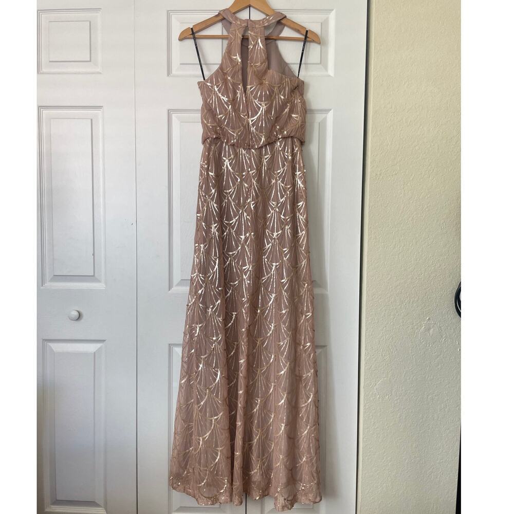 Sorella Vita Gold Sequined Scallop Pattern Halter Neck Gown Dress • Size 10 ⬇️ - Picture 4 of 4